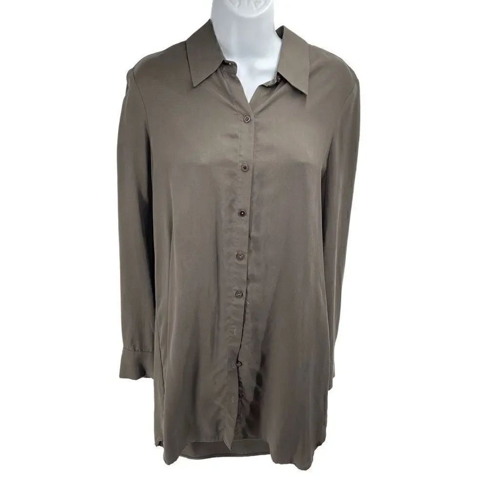 WAYF Womens Tunic Dress Button Up Long Sleeve 100% Rayon Mini Green Size 8